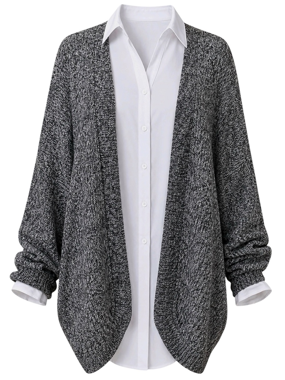 Olsenboye Lightweight Marled Gray Dolman Sleeve Sweater XL Open Front Airy Knit
